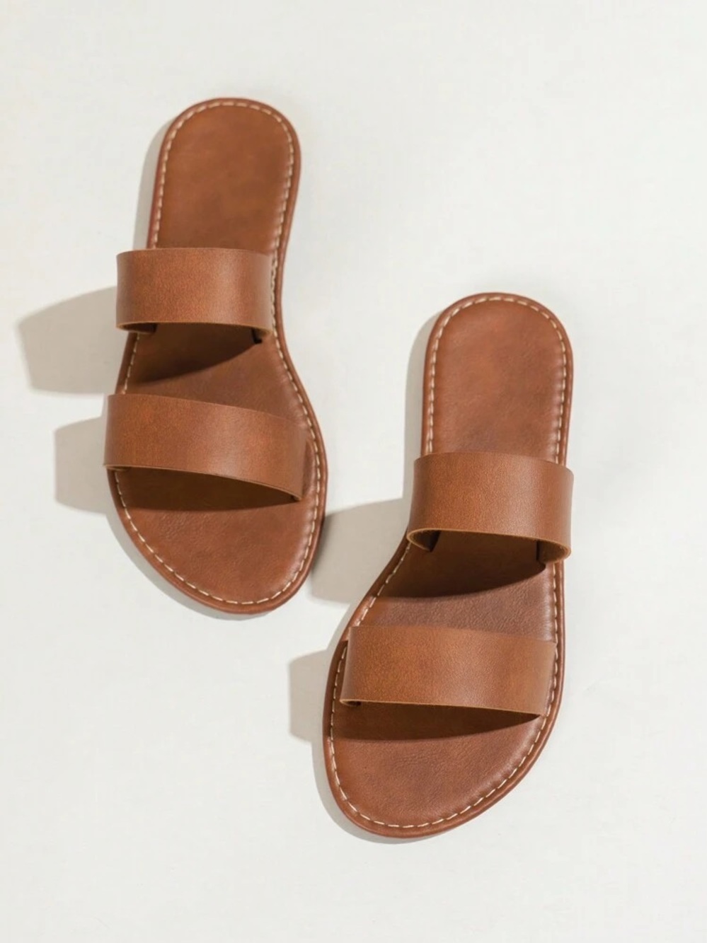 Brown Double-Strap Slide Sandals